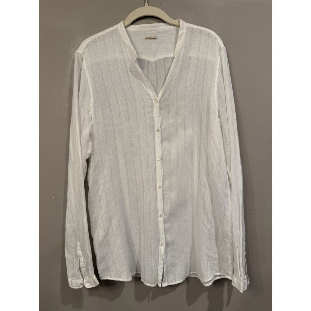 Massimo Alba Linen White Sheer Men's Shirt XL Grandad Collar